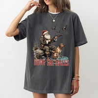 Humorous Santa Claus Duck Hunter Tee, Duck the Halls Hunting T-Shirt, Christmas Waterfowl Graphic Shirt, Outdoorsman Holiday Hunting T-Shirt