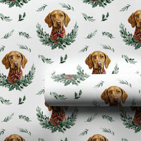 Holiday Wreath Puppy Gift Wrap, Vizsla Dog Christmas Wrapping Paper, Watercolor Dog Christmas Paper, Festive Pet Lover Gift Wrapping Paper