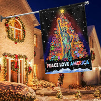 Hippie Christmas Tree Statue of Liberty Flag, Peace Love America Garden Flag, Double Sided Patriotic Holiday Yard Flag, Retro Festive Decor