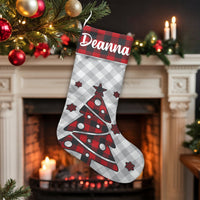 Custom Name Christmas Stocking, Personalized Buffalo Plaid Tree Christmas Stocking, Rustic Pine Holiday Stocking, Comfy Family Mantel Decor