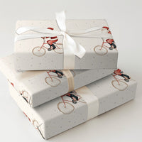 Whimsical Christmas Gift Wrap, Watercolor Santa on Bicycle Wrapping Paper, Retro Holiday Santa Wrapping Paper, Adorable Festive Gift Wrap Roll