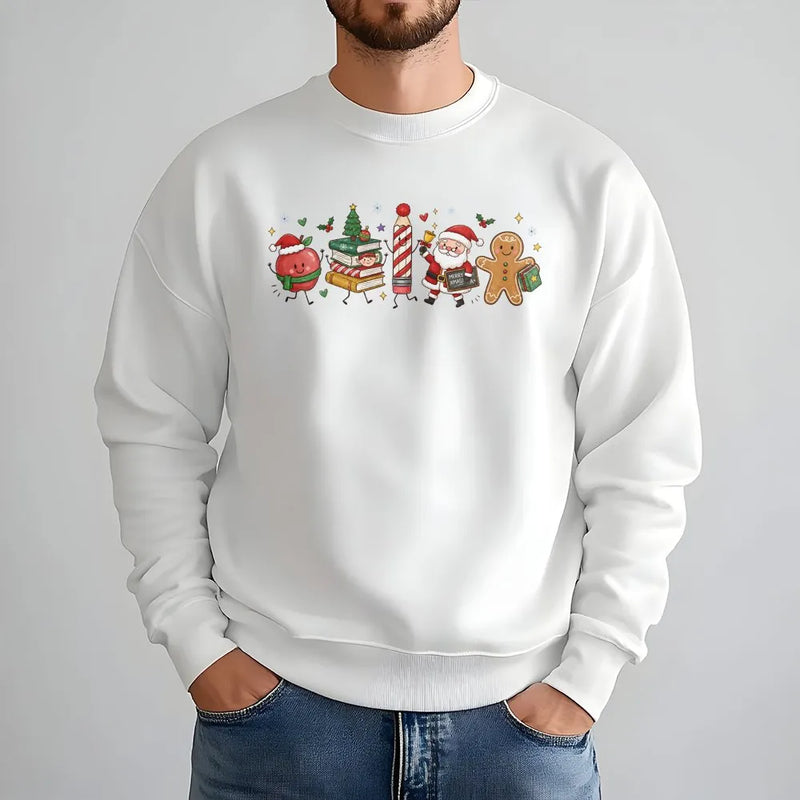 Retro Santa Gingerbread Crewneck, Adorable Christmas Characters Sweatshirt, Kawaii Holiday Pullover, Festive Xmas Sweater Present for Her