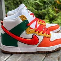High Top Sneakers, Orange White Green Colorway, Lace Up Design, Casual Gift for Sneaker Fans