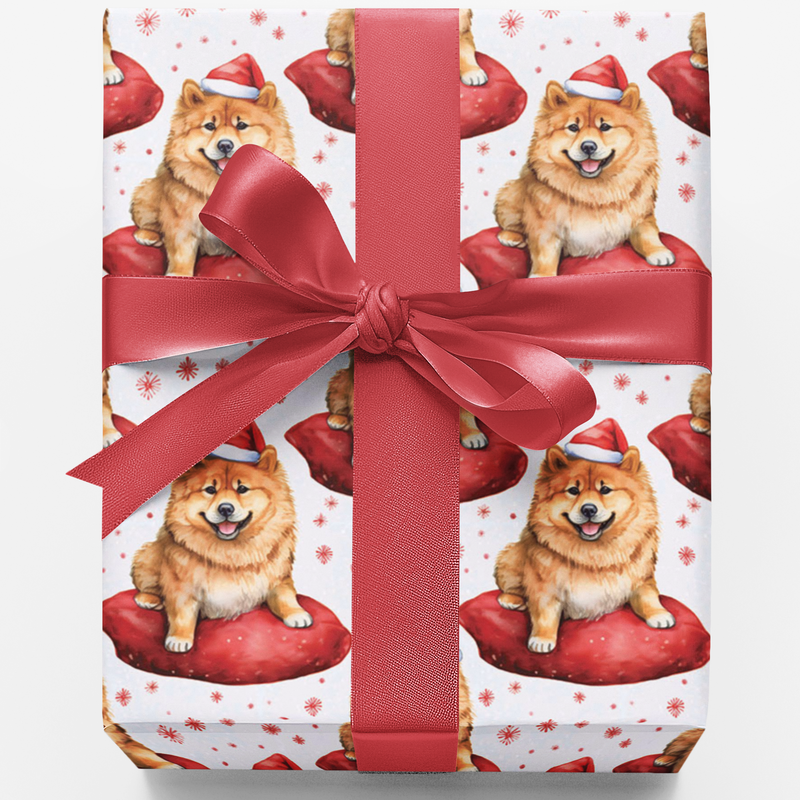 Dog in Santa Hat Wrapping Paper, Chow Chow Christmas Wrapping Paper, Festive Chow Puppy Gift Wrapping Paper, Dog Lover Xmas Present Wrap