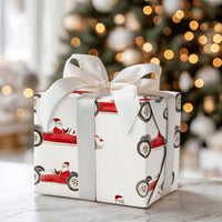 Vintage Racing Santa Claus Gift Wrap, Race Car Santa Wrapping Paper, Humorous Holiday Present Paper, Whimsical Christmas Wrapping Paper Roll