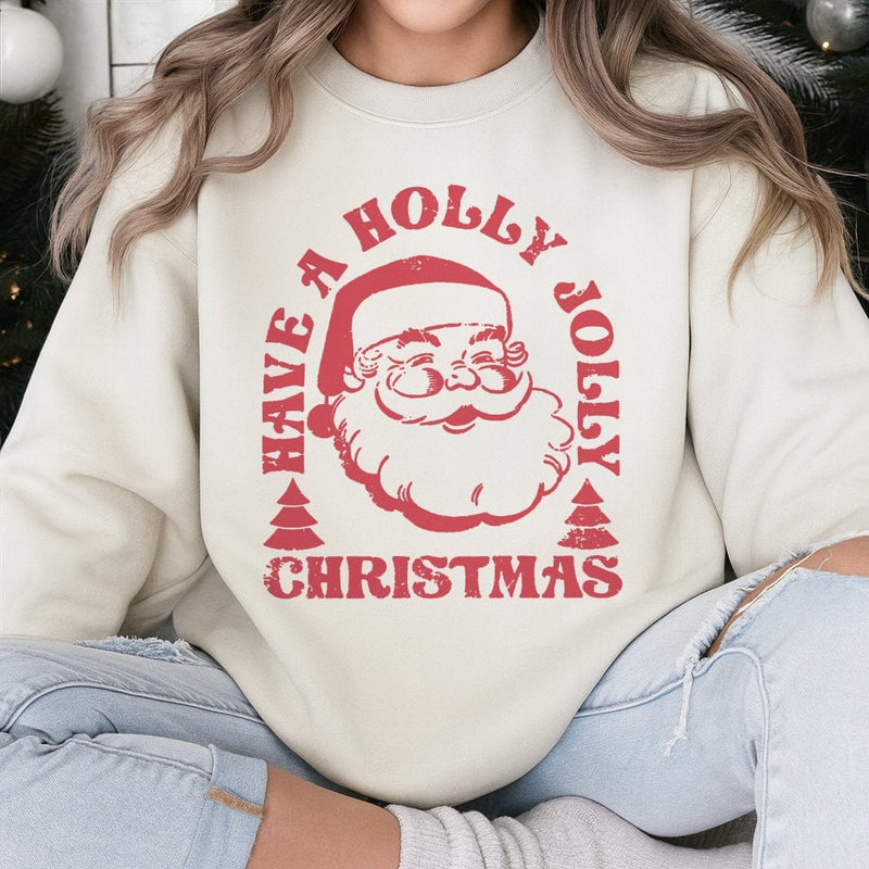 Holly Jolly Santa Graphic Crewneck, Retro Santa Christmas Sweatshirt, Vintage Holiday Aesthetic Pullover, Festive Xmas Present for Her