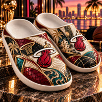 MIA Deco Nights - Art Deco Clog Sandals in Red, Teal and Gold