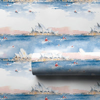 Kayaking Santa Australian Christmas Gift Wrap, Sydney Opera House Wrapping Paper, Aussie Holiday Wrapping Paper, Winter Gift Wrap Roll