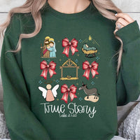 Coquette Bow Christian Christmas Sweatshirt, True Story Nativity Sweatshirt, Faith Holiday Crewneck, Religious Jesus Xmas Sweater