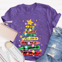 Colorful Holiday Crayon T-Shirt, Christmas Crayon Tree Shirt, Adorable Festive Tree Tee, Art Teacher Xmas Graphic Tee, Holiday Season Apparel