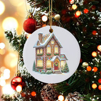 Candy Cane Christmas Tree Ornament, Gingerbread House Ornament, Holiday Ceramic Ornament, Festive Winter Decor, Xmas Keepsake Present