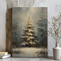 Glowing Snowy Forest Canvas, Christmas Tree Canvas Wall Art, Winter Holiday Landscape Canvas Print, Festive Wall Decor, Xmas Present Art