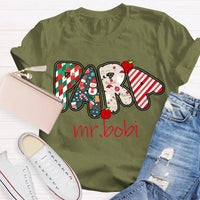 Custom Name Holiday Graphic T-Shirt, Personalized Christmas Apples Shirt, Adorable Xmas Teacher Fruit Tee, Festive Christmas Apple Shirt