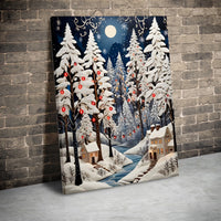3D Papercut Forest Christmas Canvas, Winter Christmas Village Canvas Wall Art, Holiday Village Canvas Print, Comfy Xmas Decor Present