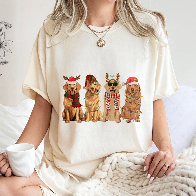 Adorable Holiday Dog Mom Shirt, Golden Retriever Christmas T-Shirt, Festive Dog Lover Graphic Tee, Retro Xmas Animal Tee, Pet Owner Present