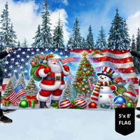 Double Sided American Winter Yard Flag, Patriotic Santa Claus Snowman Christmas House Flag, Holiday Porch Garden Flag Decor