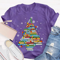 Bookish Holiday T-Shirt, Christmas Tree Books Shirt, Festive Reading Christmas Tee, Winter Book Lover Graphic Shirt, Christmas Reader Present