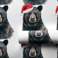 Woodland Animal Gift Wrap, Santa Hat Black Bear Christmas Wrapping Paper, Rustic Bear Holiday Wrapping Paper, Festive Winter Wildlife Paper