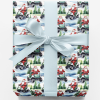 Golf Christmas Gift Wrap, Santa Driving Golf Cart Wrapping Paper, Humorous Golfer Santa Wrapping Paper, Holiday Golf Lover Gift Wrap Roll