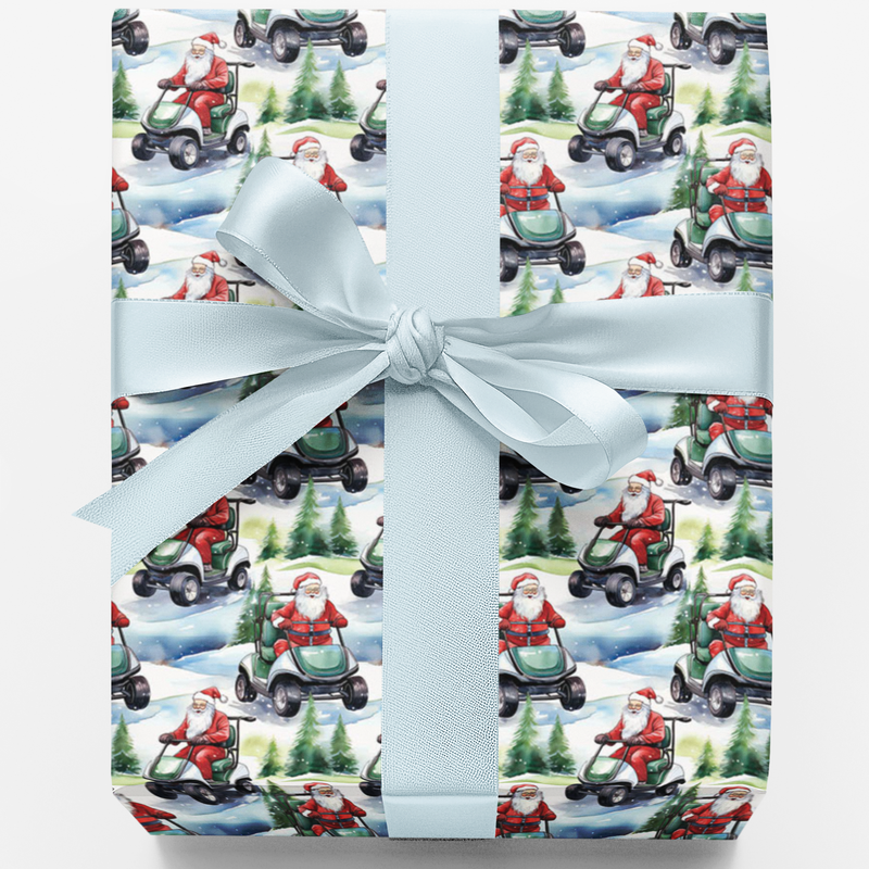 Golf Christmas Gift Wrap, Santa Driving Golf Cart Wrapping Paper, Humorous Golfer Santa Wrapping Paper, Holiday Golf Lover Gift Wrap Roll