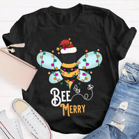 Santa Hat Honeybee Shirt, Bee Merry Christmas T-Shirt, Humorous Bee Lover Holiday Tee, Adorable Insect Xmas Graphic Tee, Christmas Present