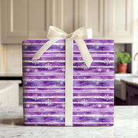 Watercolor Striped Gift Wrap, Purple Snowflake Wrapping Paper, Winter Holiday Wrapping Paper, Christmas Gift Wrap, Seasonal Present Paper