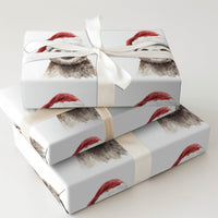 Watercolor Santa Hat Gift Wrap, Christmas Sloth Wrapping Paper, Adorable Animal Holiday Wrapping Paper, Festive Kids Xmas Wrap Roll