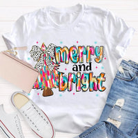 Festive Holiday Graphic Tee, Merry and Bright Tie Dye Tree Shirt, Christmas Tree T-Shirt, Retro Xmas Party Top, Family Holiday Present Tee