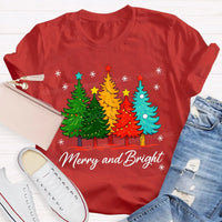 Colorful Holiday Graphic Tee, Merry and Bright Christmas Tree T-Shirt, Festive Xmas Tree Shirt, Retro Christmas Tee, Holiday Season Present