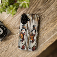 Vintage Rustic Christmas Snowman Phone Case, Snowman Phone Case for iPhone, Winter Poinsettia Wood iPhone Cover, Holiday Present for Her