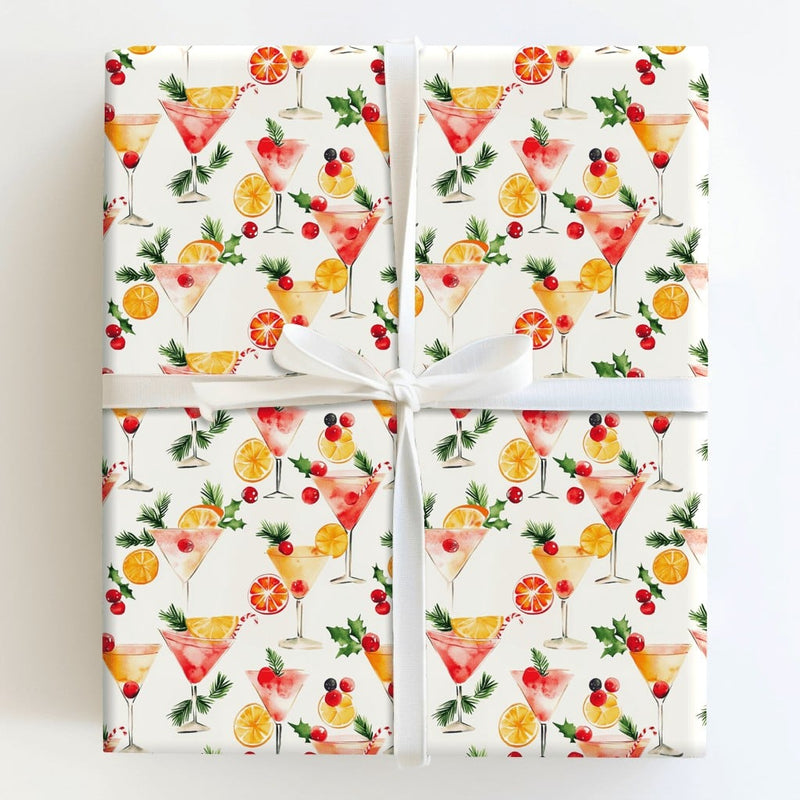 Holiday Martini Drink Gift Wrap, Christmas Cocktail Wrapping Paper, Festive Watercolor Alcohol Wrapping Paper, Party Season Gift Wrap