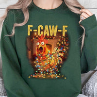 Humorous Christmas Lights Sweatshirt, F-CAW-F Chicken Sweatshirt, Retro Holiday Hen Crewneck, Sarcastic Christmas Sweatshirt