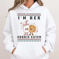 Humorous Matching Christmas Couples Hoodie, Im Her Cookie Eater Hoodie, Adorable Holiday Baking Hooded Sweatshirt, Retro Xmas Pullover Hoodie