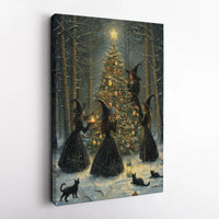Snowy Forest Fantasy Canvas Print, Witch Christmas Tree Canvas Wall Art, Spooky Winter Holiday Wall Decor, Witchy Aesthetic Present