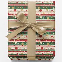 Candy Cane Stripe Gift Wrap, Christmas Wrapping Paper, Red Green Gold Polka Dot Holiday Paper, Festive Present Wrap, Seasonal Roll