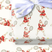Sporty Santa Holiday Wrapping Paper, Tennis Santa Christmas Wrapping Paper, Watercolor Tennis Player Gift Wrapping Paper, Xmas Gift Wrap