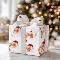 Humorous Santa Hat Seafood Gift Wrap, Christmas Shrimp Wrapping Paper, Coastal Holiday Wrapping Paper, Humorous Ocean Festive Wrapping Paper