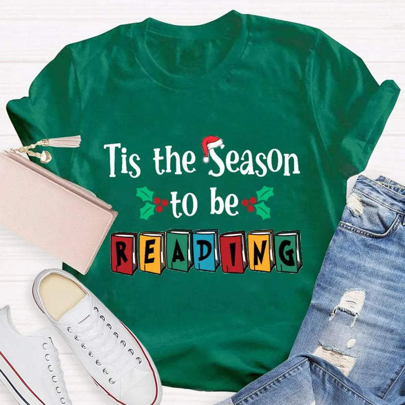 Book Lover Christmas Graphic Tee, Tis the Season to Be Reading T-Shirt, Bibliophile Holiday Shirt, Bookworm Xmas Tee, Reader Holiday Shirt