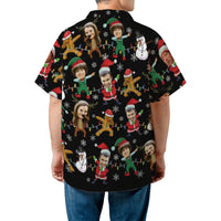 Dabbing Santa Elf Reindeer Aloha Shirt, Custom Face Christmas Hawaiian Shirt, Humorous Holiday Button Down Shirt, Family Party Outfit
