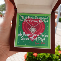 Stepdaughter Pendant Necklace, Bonus Daughter Love Knot Necklace, Christmas Message Card Knot Necklace, Present for Stepdaughter from Dad