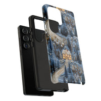Forest Cabin Relief Art Galaxy Phone Case, Snowy Winter Cottage Phone Case Samsung Galaxy, Comfy Holiday Christmas Tough Phone Cover
