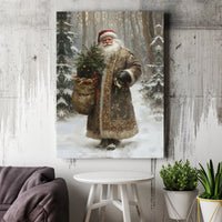 Snowy Forest Christmas Tree Wall Art Poster, Vintage Santa Claus Canvas Print, Nostalgic Holiday Digital Download, Farmhouse Xmas Decor