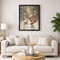 Snowy Winter Forest Canvas Art, Santa Claus and Reindeer Canvas, Festive Christmas Wall Art, Holiday Season Canvas Print, Xmas Home Decor