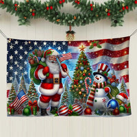 Double Sided American Winter Yard Flag, Patriotic Santa Claus Snowman Christmas House Flag, Holiday Porch Garden Flag Decor