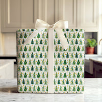 Green Pine Trees Gift Wrap, Watercolor Christmas Tree Wrapping Paper, Gold Dots Holiday Wrapping Paper, Winter Seasonal Present Paper