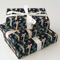 Watercolor Animal Gift Wrap, Navy Christmas Giraffe Wrapping Paper, Festive Wildlife Wrapping Paper Roll, Winter Holiday Gift Wrap