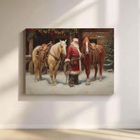 Western Christmas Canvas Print, Cowboy Santa Claus Canvas Wall Art, Rustic Farmhouse Holiday Canvas Decor, Horse Lover Festive Xmas Present