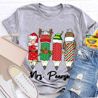 Custom Name Holiday School Graphic Tee, Personalized Christmas Pencils T-Shirt, Teacher and Student Festive Xmas Shirt