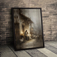 Holy Family Manger Canvas Wall Art, Nativity Scene Canvas Print, Religious Christmas Canvas Art, Christian Holiday Frameless Wall Decor