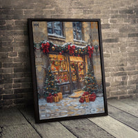 Impressionist Winter Street Canvas Art, Christmas Toy Shop Canvas Print, Festive Holiday Wall Art, Comfy Xmas Scene Canvas Decor, Winter Present